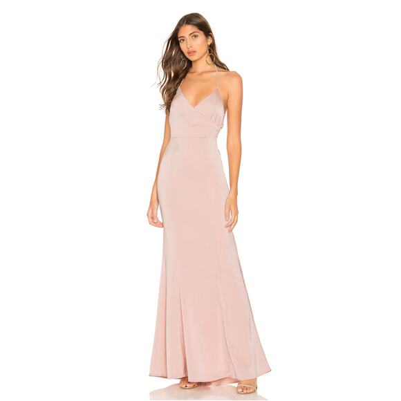Lovers +‎ Friends Vilailuck Gown Blush Pink Satin Maxi Dress Halter Sz XS - Picture 1 of 10
